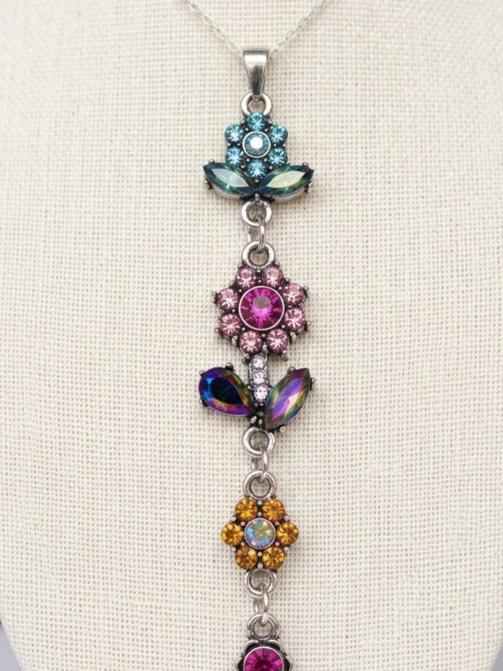 Multicolor Floral Crystal Drop Necklace